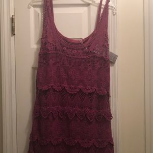 Magenta lace dress with matching under slip